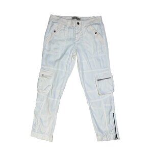 Go Silk Womens Washable Silk White Cargo Pants With Zipper & Button  size 2